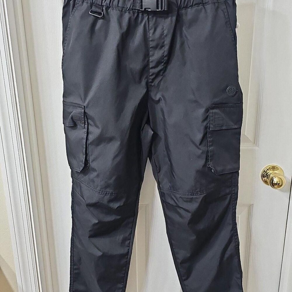 GND Black Nylon Cargo Pants with Built-in Buckle Belt Size L